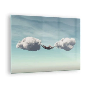 Glasbild - Bild auf glas - Wolkenhängematten in einem blauen Himmel - 70x50cm - Die Behaglichkeit des Augenblicks - Moderne Wanddekoration für Wohnzimmer und Schlafzimmer ARTTOR