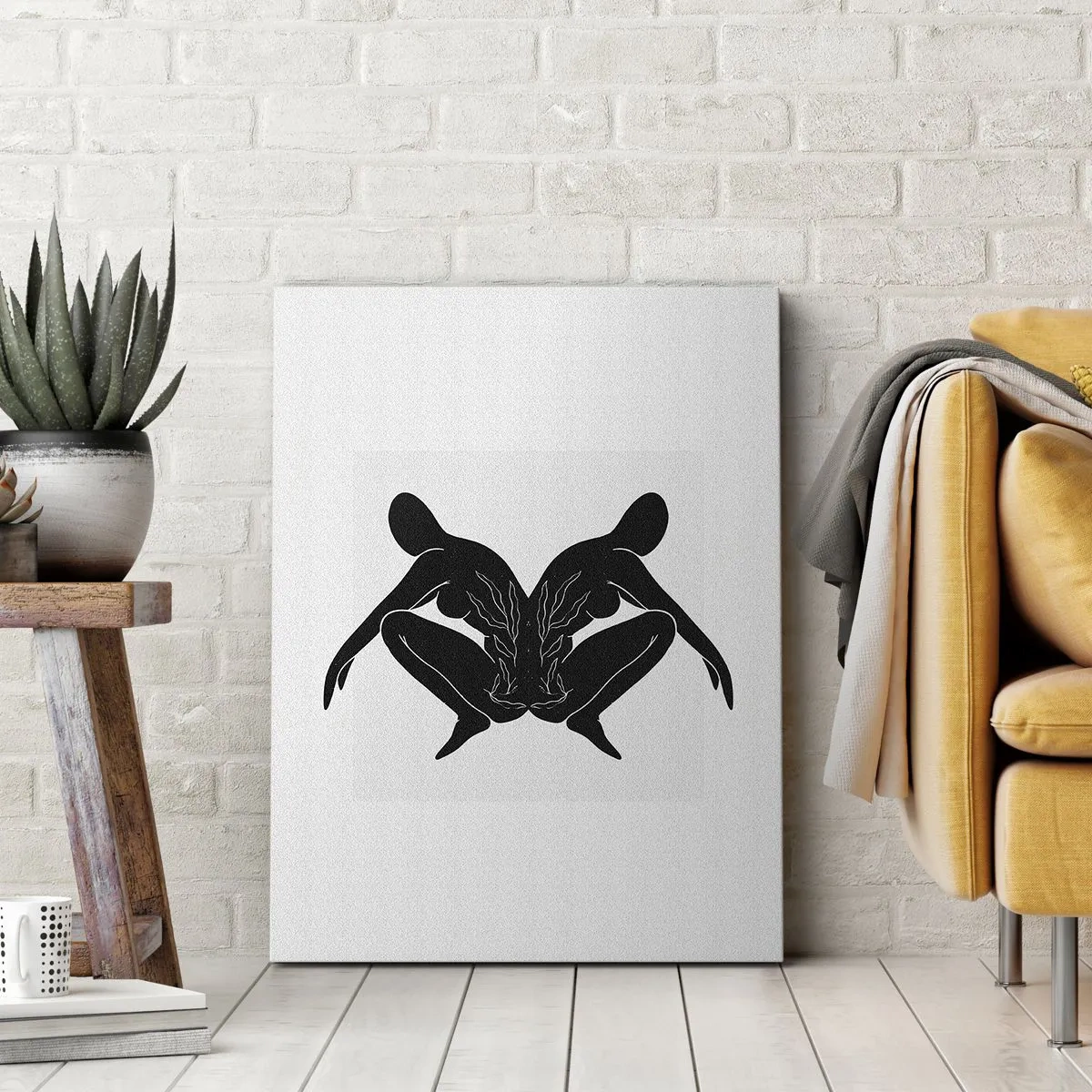 Bild auf Leinwand - Leinwandbild - Schwarze Silhouetten in symmetrischer Position auf weißem Hintergrund - 50x70cm - Gemeinsame Seele - Moderne Wanddekoration für Wohnzimmer und Schlafzimmer ARTTOR