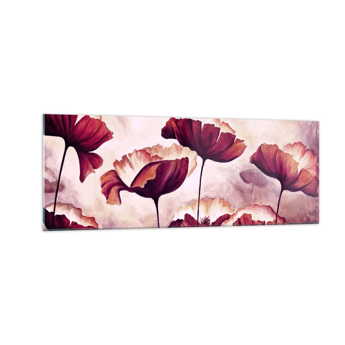 Glasbild - Bild auf glas - Blumen in Rot- und Weißtönen auf dezentem Hintergrund - 140x50cm - Rotes und weißes Blütenblatt - Moderne Wanddekoration für Wohnzimmer und Schlafzimmer ARTTOR