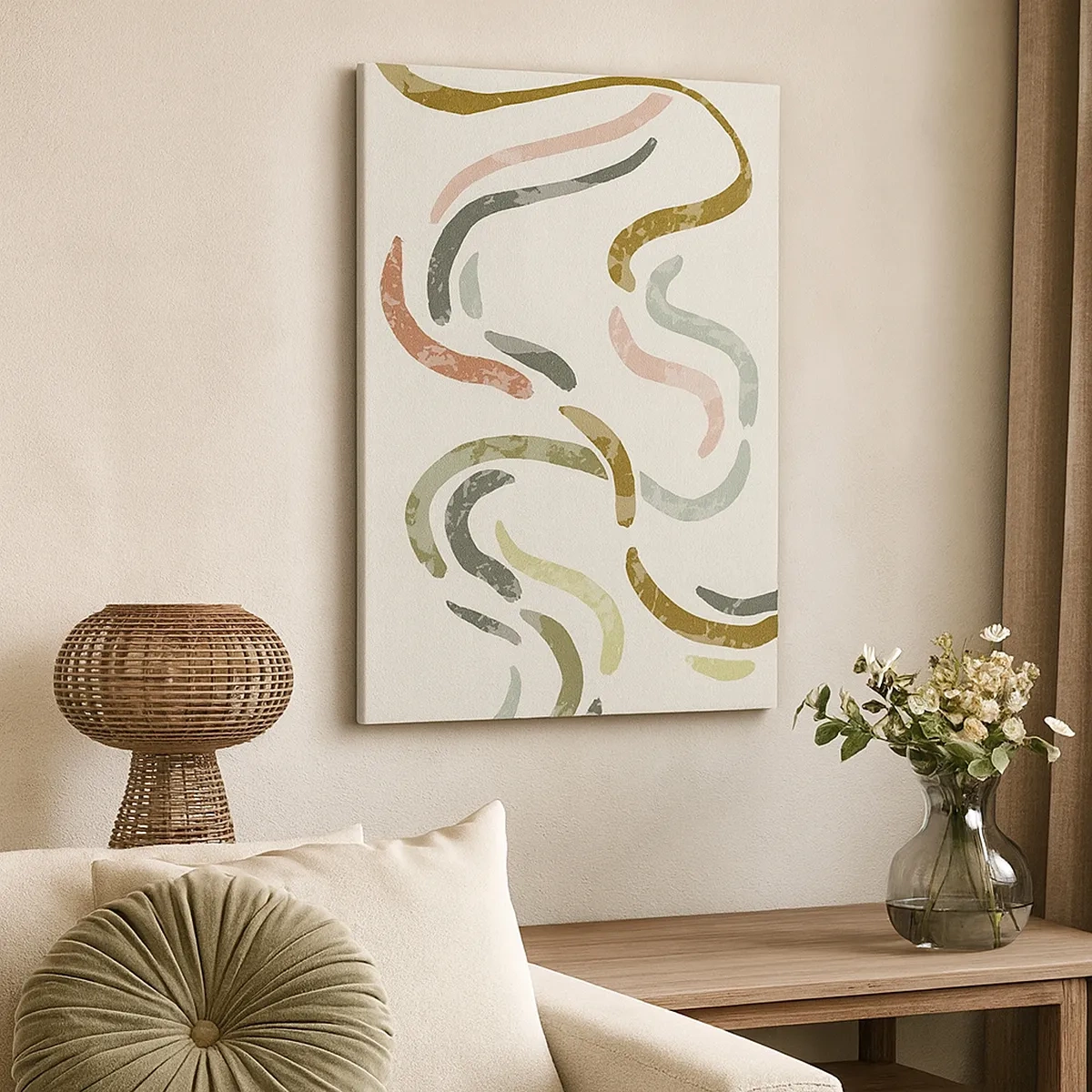 Bild auf Leinwand - Leinwandbild - Abstrakte Bögen in Pastellfarben - 50x70cm - Fröhlicher Tanz der Abstraktion - Moderne Wanddekoration für Wohnzimmer und Schlafzimmer ARTTOR