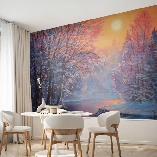 Fototapete Premium Canvas - Die Farben des Winters - Landschaft, Fluss, Wald - 400x280 cm