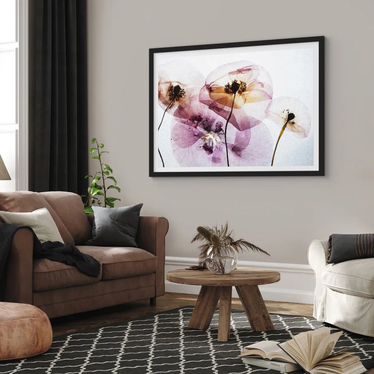 Poster in einem schwarzem Rahmen - Transparente Körperblumen - 50x40 cm