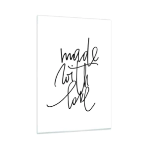 Glasbild - Bild auf glas - Minimalistische Aufschrift „Mit Liebe gemacht“ - 50x70cm - Die beste Marke - Moderne Wanddekoration für Wohnzimmer und Schlafzimmer ARTTOR