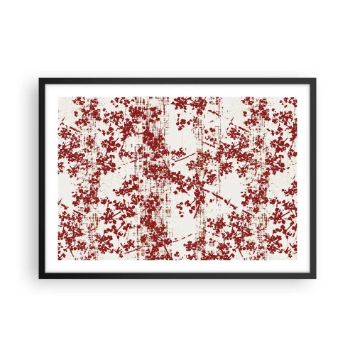 Poster in einem schwarzem Rahmen - Rote Blumen auf weißem Hintergrund im künstlerischen Stil - 70x50cm - Wie alter Perkal - Moderne Wanddekoration für Wohnzimmer und Schlafzimmer ARTTOR
