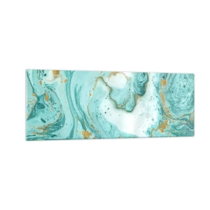 Glasbild - Bild auf glas - Türkisfarbener Marmor mit goldenen Akzenten in einer abstrakten Komposition - 140x50cm - Unter der großen Welle der Edo-Ära - Moderne Wanddekoration für Wohnzimmer und Schlafzimmer ARTTOR