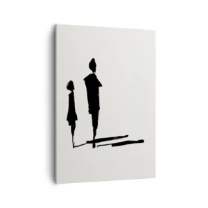 Bild auf Leinwand - Leinwandbild - Silhouetten von zwei Menschen in Schwarz auf hellem Hintergrund - 50x70cm - Mit Sicherheit zusammen? - Moderne Wanddekoration für Wohnzimmer und Schlafzimmer ARTTOR