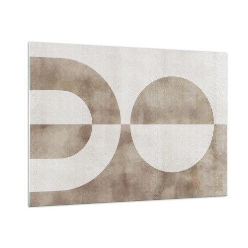 Glasbild - Bild auf glas - Beige Geometrie mit einem Halbkreis und einem Kreis auf einem horizontalen Hintergrund - 100x70cm - Ähnlichkeiten und Unterschiede - Moderne Wanddekoration für Wohnzimmer und Schlafzimmer ARTTOR