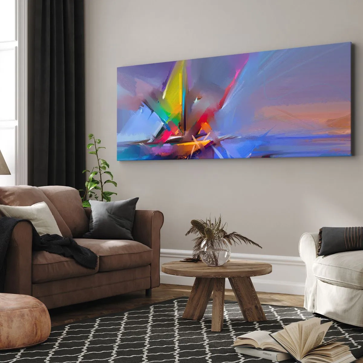 Bild auf Leinwand - Leinwandbild - Abstrakte Komposition mit intensiven Farben - 140x50cm - Propeller wie ein Vogel - Moderne Wanddekoration für Wohnzimmer und Schlafzimmer ARTTOR