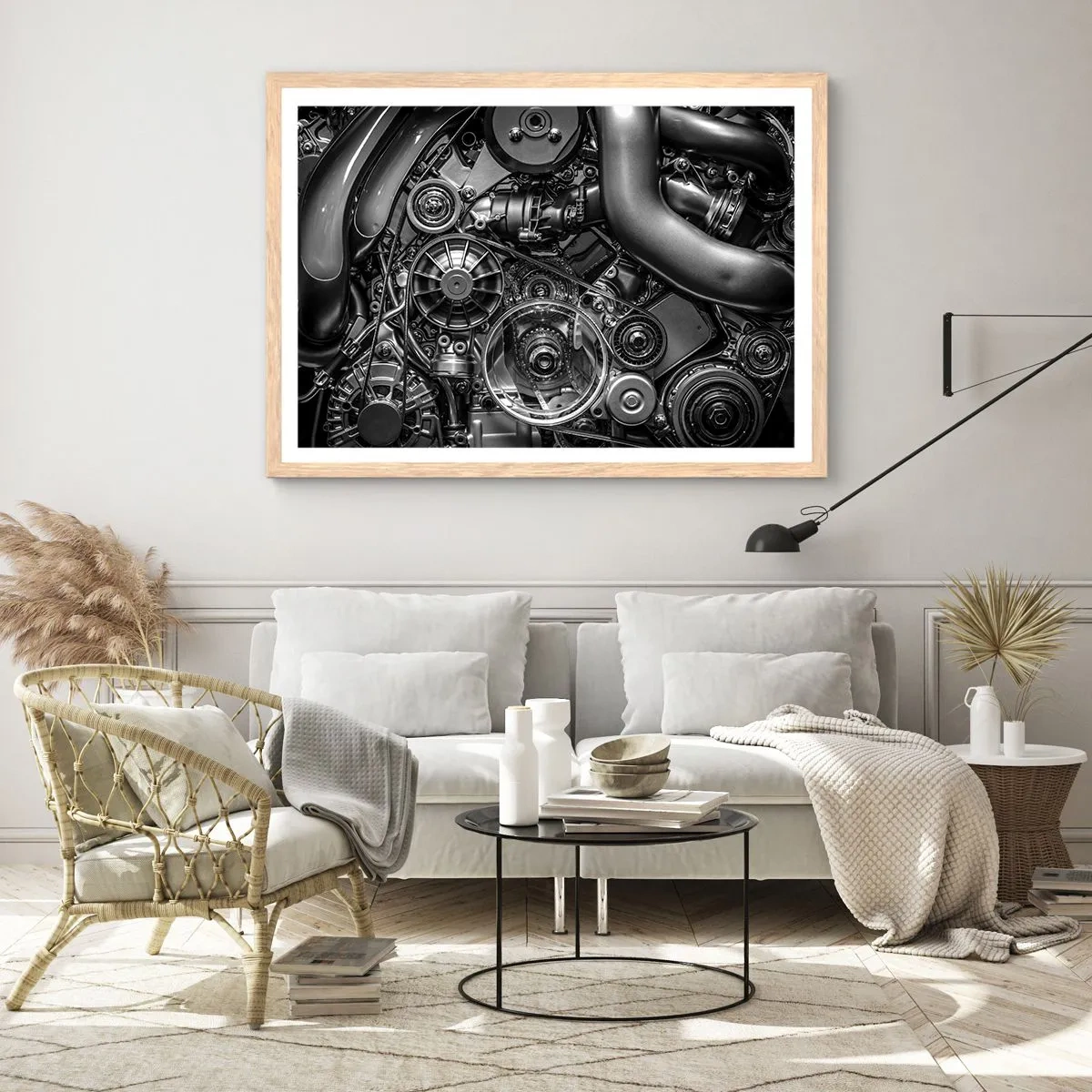 Poster in einem Rahmen aus heller Eiche - Die Poesie der Mechanik - 50x40 cm