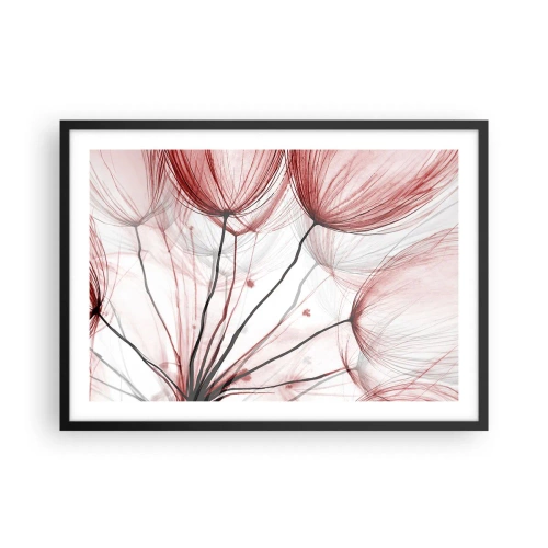 Poster in einem schwarzem Rahmen - Zarte Blüten in Rottönen auf hellem Untergrund - 70x50cm - Vor der Abfahrt - Moderne Wanddekoration für Wohnzimmer und Schlafzimmer ARTTOR