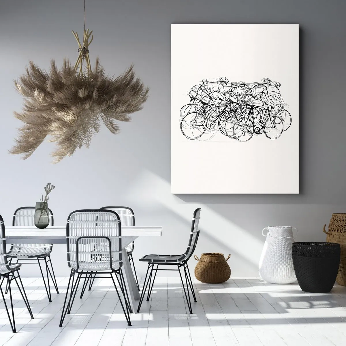 Bild auf Leinwand - Leinwandbild - Eine Gruppe von Radfahrern in Bewegung im minimalistischen Stil - 70x100cm - Gemeinsam als Team - Moderne Wanddekoration für Wohnzimmer und Schlafzimmer ARTTOR