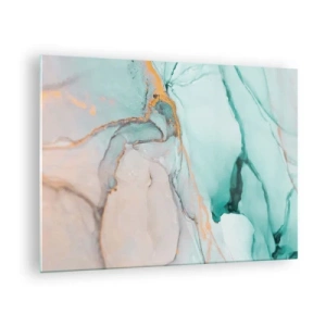 Glasbild - Bild auf glas - Eine abstrakte Komposition in Türkis- und Goldtönen. - 70x50cm - Ein Tanz der Formen und Farben - Moderne Wanddekoration für Wohnzimmer und Schlafzimmer ARTTOR