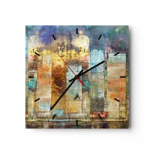 Wanduhr - Glasuhr - Abstrakte Wolkenkratzer im Industriestil - 30x30cm - Sonnige Metropole - Moderne Wanddekoration für Wohnzimmer und Schlafzimmer ARTTOR