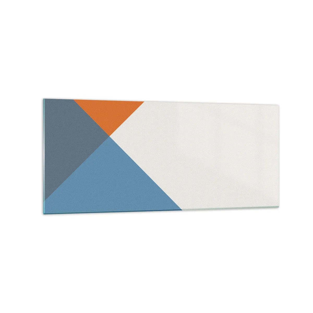 Glasbild - Bild auf glas - Geometrische Dreiecke in Blau- und Orangetönen - 120x50cm - In einem Winkel… - Moderne Wanddekoration für Wohnzimmer und Schlafzimmer ARTTOR