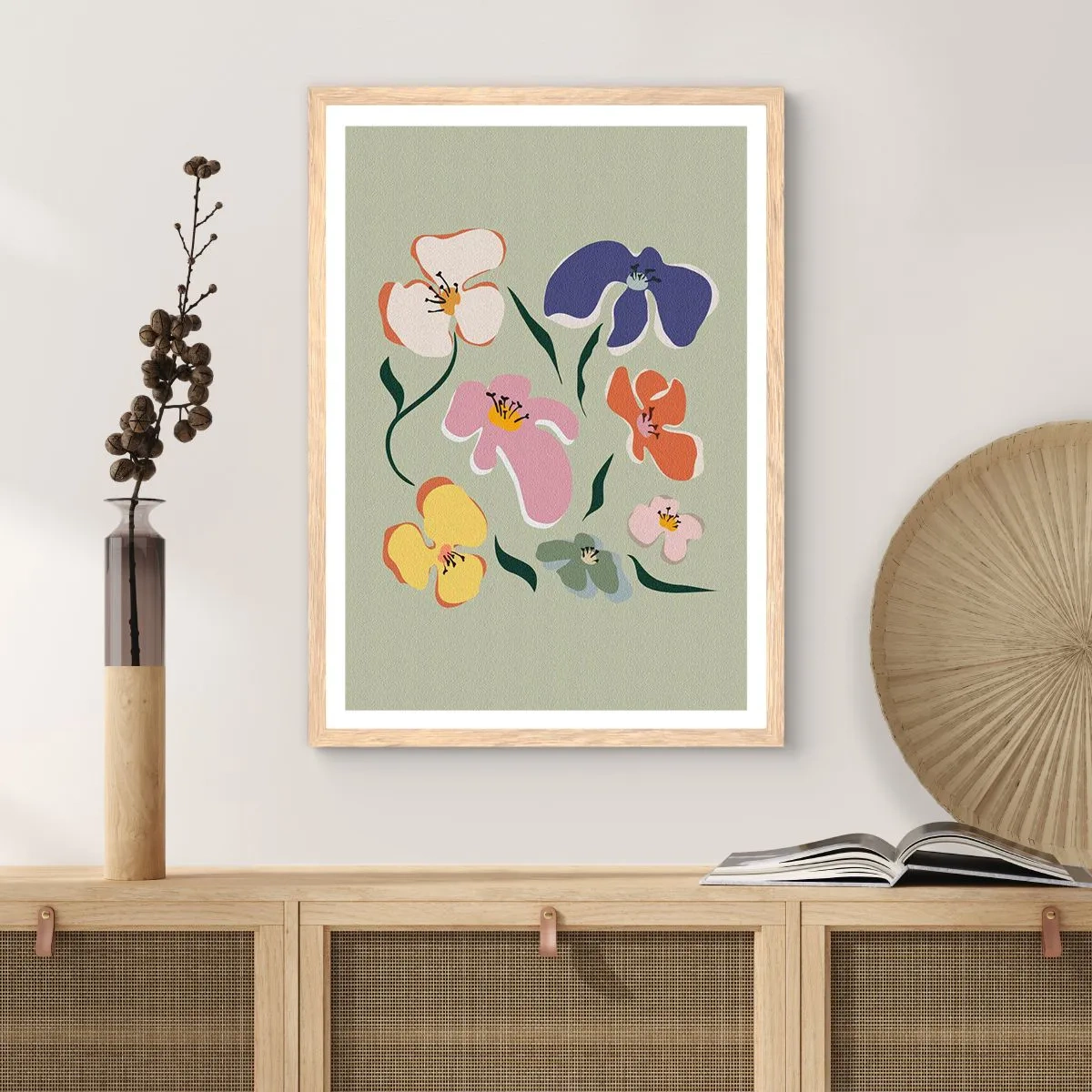 Poster in einem Rahmen aus heller Eiche - Mit Stiefmütterchen vertraut - 70x100 cm