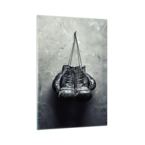 Glasbild - Bild auf glas - Alte Boxhandschuhe an der Wand - 80x120cm - Zeit des Kampfes und Zeit des Friedens - Moderne Wanddekoration für Wohnzimmer und Schlafzimmer ARTTOR