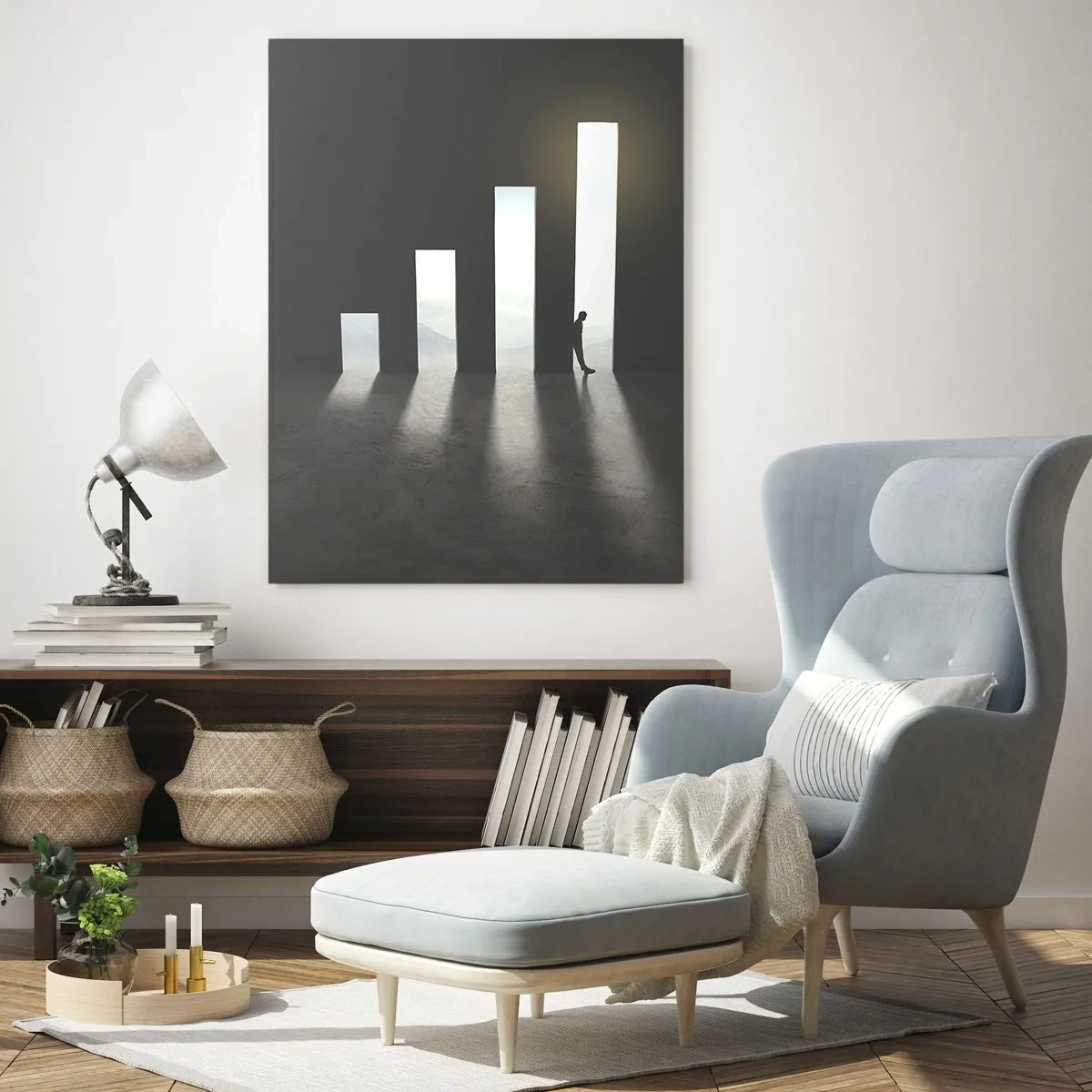 Glasbild - Bild auf glas - Symbolisches Wachstum in Form von lichtdurchfluteten Passagen - 80x120cm - Erfolg –