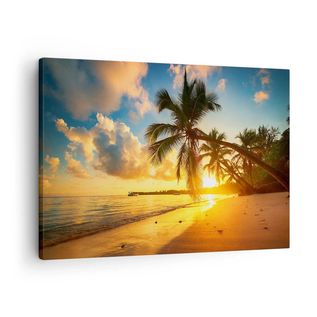 Bild auf Leinwand - Leinwandbild - Sonnenuntergang am Strand mit Palmen an der Küste - 70x50cm - Karibischer Traum - Moderne Wanddekoration für Wohnzimmer und Schlafzimmer ARTTOR