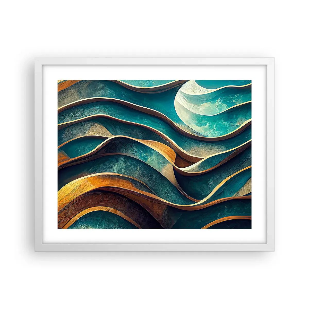 Poster in einem weißen Rahmen - Blaue Mäander - 50x40 cm