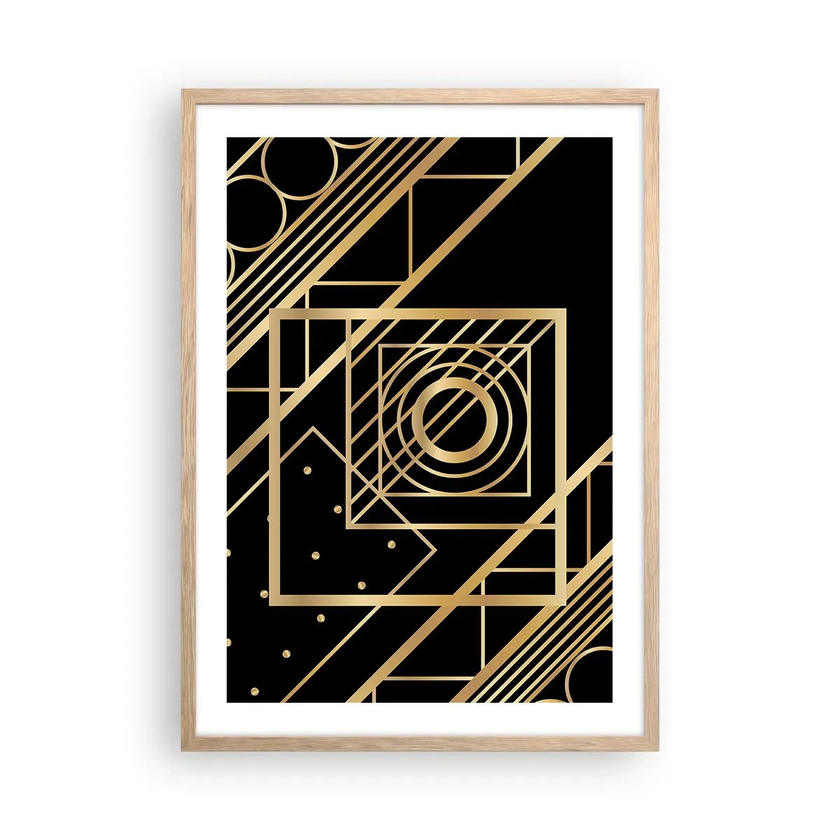 Poster in einem Rahmen aus heller Eiche - Goldene Geometrie - 50x70 cm
