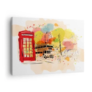 Bild auf Leinwand - Leinwandbild - London-Thema mit rotem Bus und Stand - 70x50cm - Die Stadt der Vielfalt - Moderne Wanddekoration für Wohnzimmer und Schlafzimmer ARTTOR