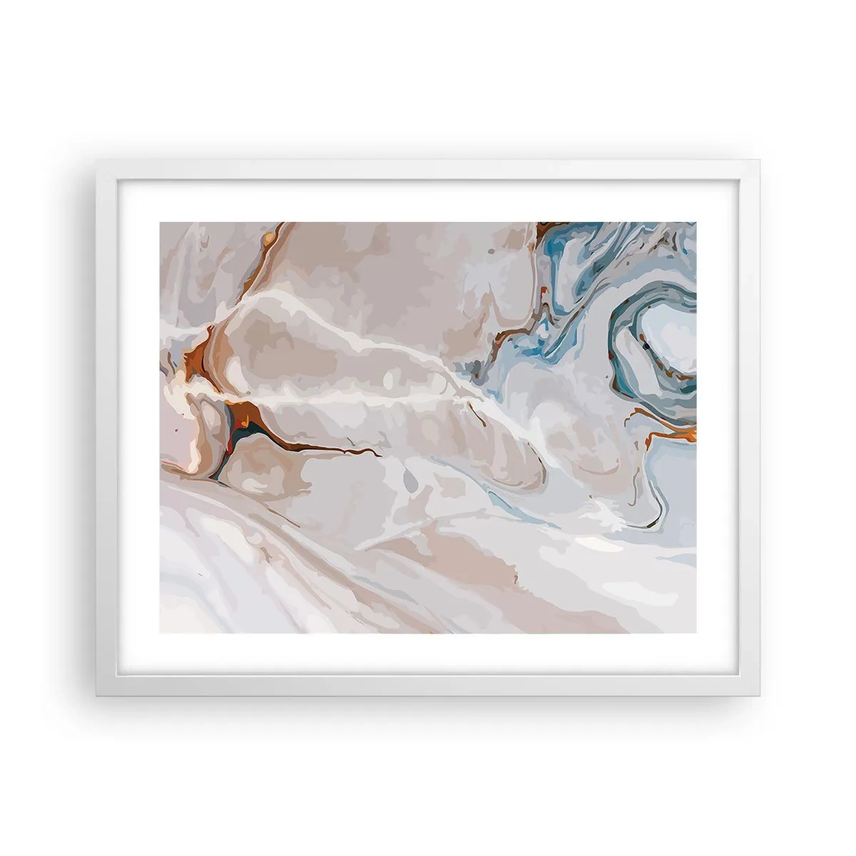 Poster in einem weißen Rahmen - Blau schlängelt sich unter dem Weiß - 50x40 cm