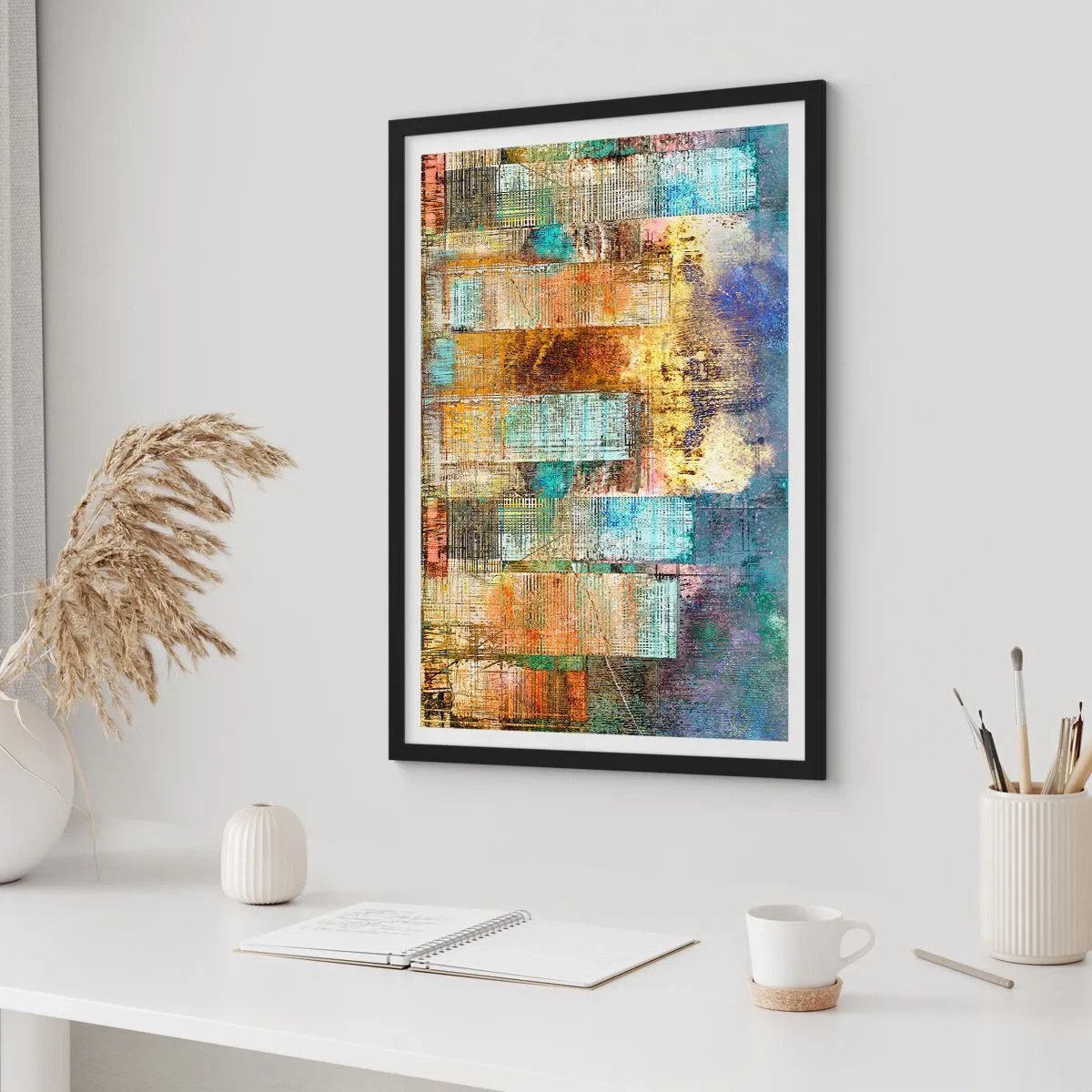 Poster in einem schwarzem Rahmen - Aquarell-Stachelrochen in Blautönen auf hellem Hintergrund - 50x70cm - Sonnige Metropole - Moderne Wanddekoration für Wohnzimmer und Schlafzimmer ARTTOR