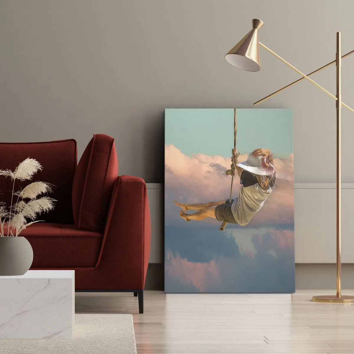 Bild auf Leinwand - Leinwandbild - Spaß in den Wolken - 55x100 cm