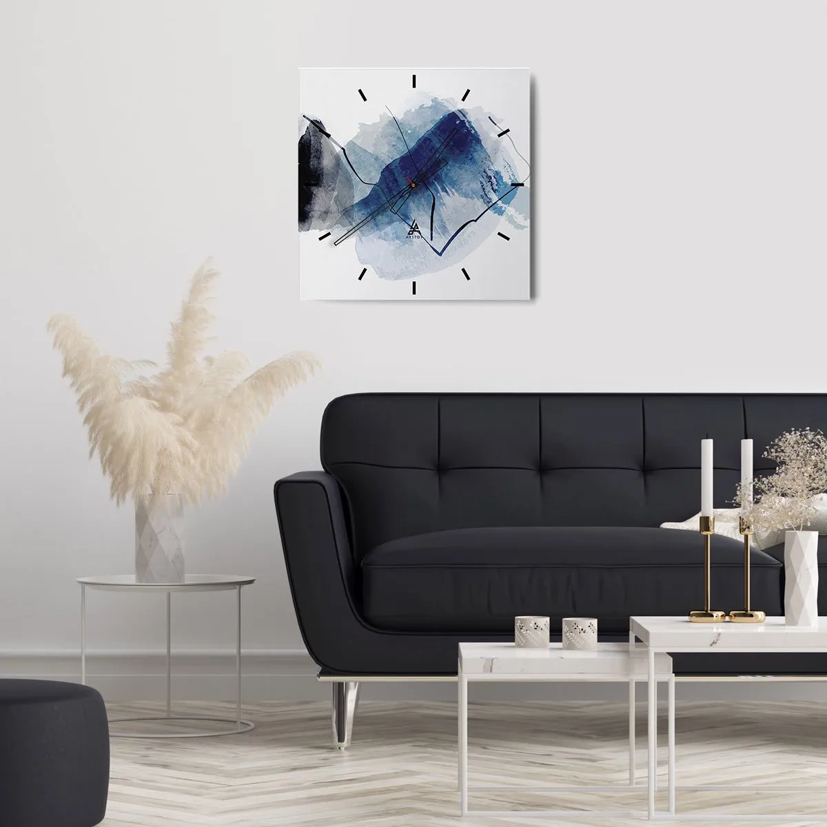 Wanduhr - Glasuhr - Abstrakte Formen in Blautönen mit zarten Linien - 30x30cm - Eisberg - Moderne Wanddekoration für Wohnzimmer und Schlafzimmer ARTTOR