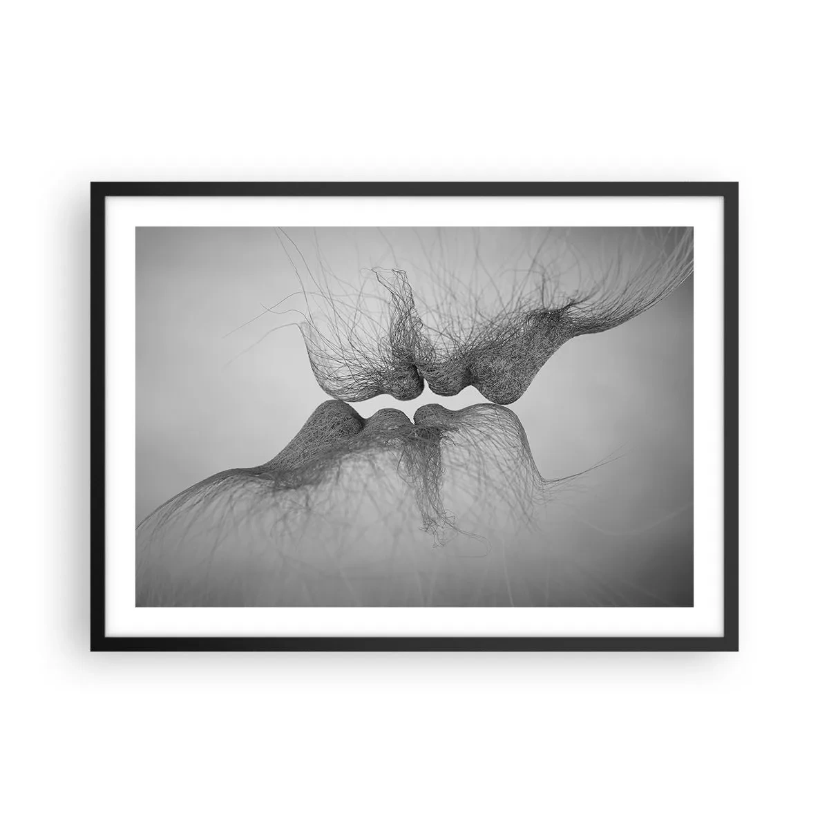 Poster in einem schwarzem Rahmen - Ein abstrakter Kuss in ätherischer Form - 70x50cm - Kuss des Windes - Moderne Wanddekoration für Wohnzimmer und Schlafzimmer ARTTOR