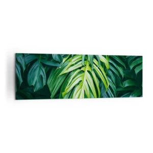 Bild auf Leinwand - Leinwandbild - Grüne Blätter in einem dichten tropischen Arrangement - 160x50cm - Tauchen Sie ein in die Frische - Moderne Wanddekoration für Wohnzimmer und Schlafzimmer ARTTOR