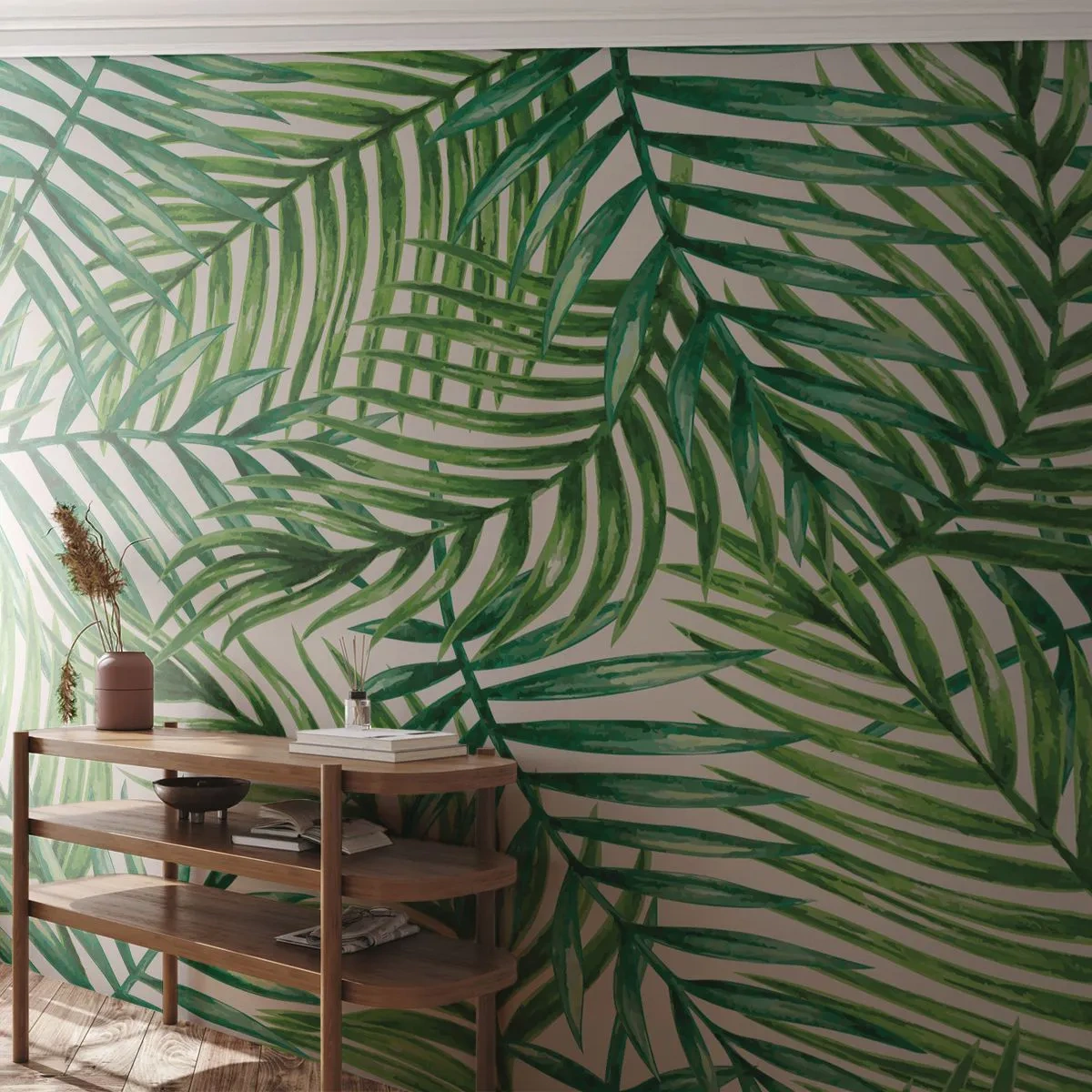 Fototapete Standard Eco - Unter dem grünen Baldachin - Abstraktion, Palmblatt, Kokusnuss-Palme - 450x315 cm