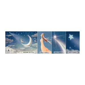 Fototapetenmuster Standard Eco - Blauer Freier - Abstraktion, Für Kinder, Mond - 100x30 cm