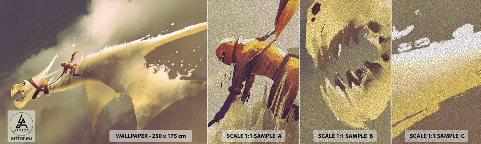 Fototapeten Muster Premium Sand - Die Welt zur Rettung - Abstraktion, Fantasie, Drachen - 100x30 cm