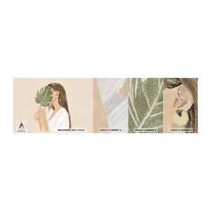 Fototapeten Muster Premium Canvas - Geheimnisvolles Porträt mit Fächer - Blatt, Frau, Boho - 100x30 cm