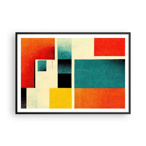 Poster in einem schwarzem Rahmen - Geometrische Abstraktion mit farbigen Rechtecken und Quadraten - 100x70cm - Geometrische Abstraktion – gute Energie - Moderne Wanddekoration für Wohnzimmer und Schlafzimmer ARTTOR