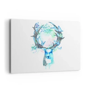 Bild auf Leinwand - Leinwandbild - Eine skurrile Hirschgrafik mit Natur- und Schmetterlingsmotiv - 100x70cm - Die Kraft und Feinheit der Natur - Moderne Wanddekoration für Wohnzimmer und Schlafzimmer ARTTOR