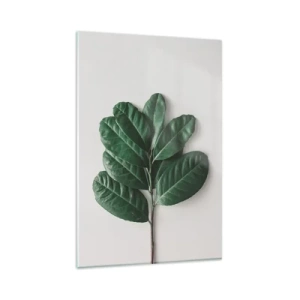 Glasbild - Bild auf glas - Ein Zweig grüner Blätter auf hellem Hintergrund - 80x120cm - Eine Zeichnung purer Natur - Moderne Wanddekoration für Wohnzimmer und Schlafzimmer ARTTOR