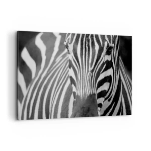 Bild auf Leinwand - Leinwandbild - Eine Schwarz-Weiß-Nahaufnahme eines Zebras mit seinen charakteristischen Streifen. - 100x70cm - Die Welt ist schwarz und weiß - Moderne Wanddekoration für Wohnzimmer und Schlafzimmer ARTTOR
