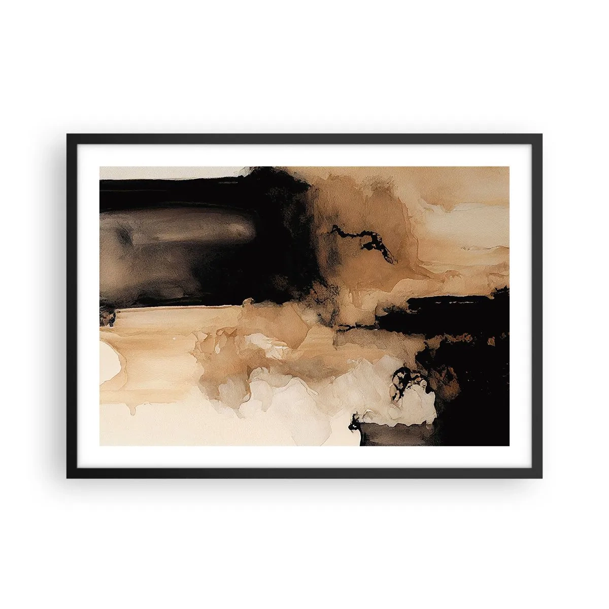 Poster in einem schwarzem Rahmen - Abstrakte Komposition in Braun- und Schwarztönen - 70x50cm - Faszinierende Abstraktion - Moderne Wanddekoration für Wohnzimmer und Schlafzimmer ARTTOR