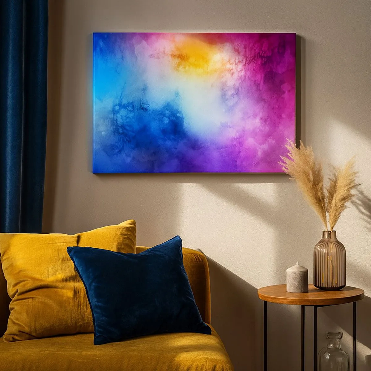 Bild auf Leinwand - Leinwandbild - Eine abstrakte Komposition in Pastelltönen von Rosa und Blau. - 70x50cm - Fast auf Wolke sieben - Moderne Wanddekoration für Wohnzimmer und Schlafzimmer ARTTOR