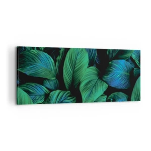 Bild auf Leinwand - Leinwandbild - Grüne Blätter im minimalistischen Stil - 120x50cm - In der grünen Menge - Moderne Wanddekoration für Wohnzimmer und Schlafzimmer ARTTOR