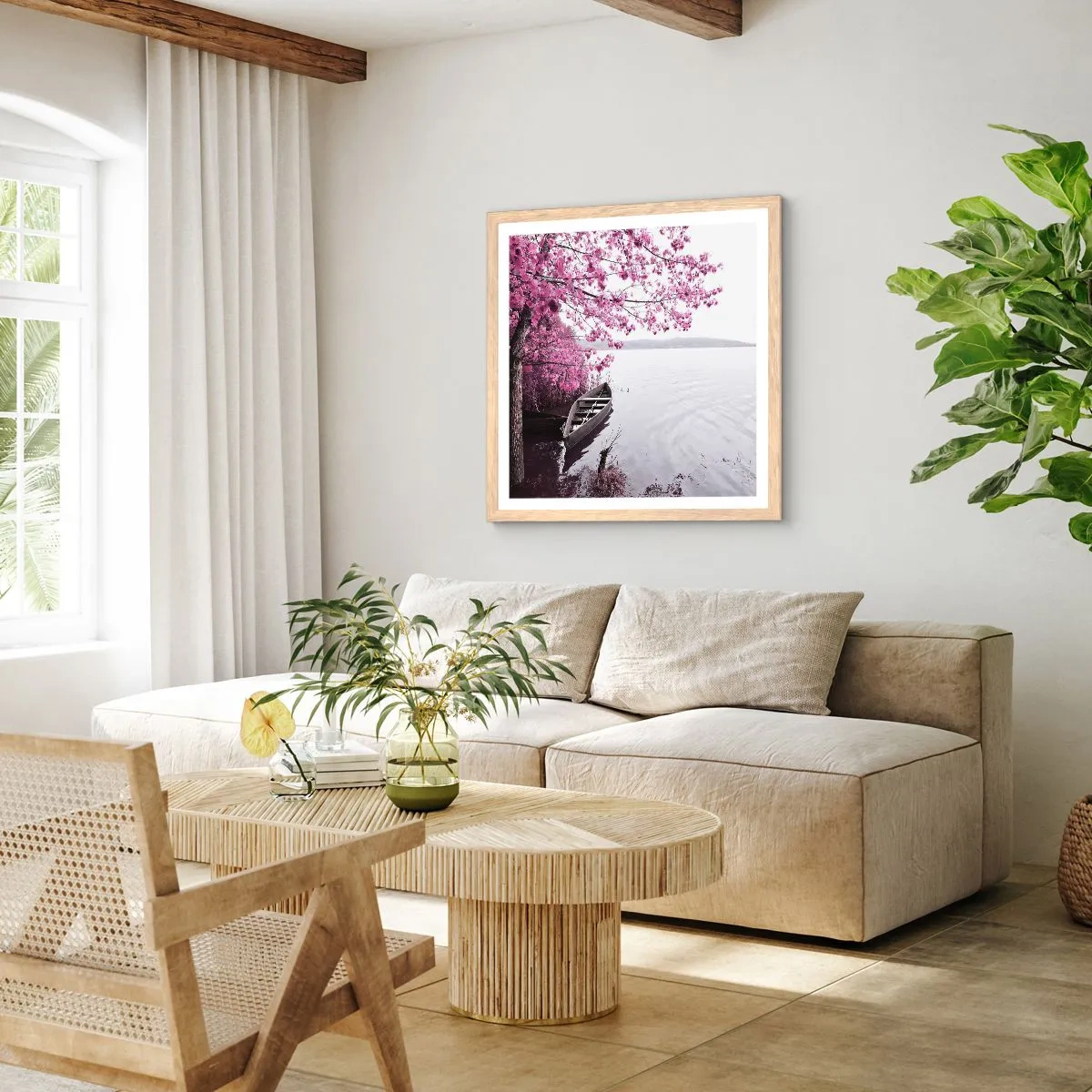 Poster in einem Rahmen aus heller Eiche - In rosa Stille - 30x30 cm