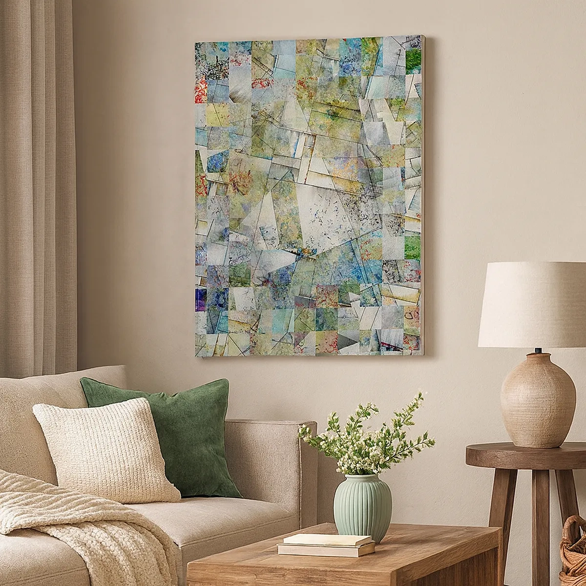 Bild auf Leinwand - Leinwandbild - Bunte Abstraktion mit geometrischen Formen und Linien - 50x70cm - Geometrische Mischung - Moderne Wanddekoration für Wohnzimmer und Schlafzimmer ARTTOR