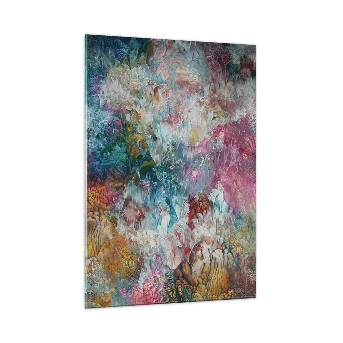 Glasbild - Bild auf glas - Eine abstrakte Komposition aus bunten Blumen in intensiven Farben. - 50x70cm - In voller Blüte - Moderne Wanddekoration für Wohnzimmer und Schlafzimmer ARTTOR