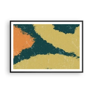 Poster in einem schwarzem Rahmen - Abstrakte Flecken in erdigen und grünen Farben - 100x70cm - Abstraktion – langsame Bewegung - Moderne Wanddekoration für Wohnzimmer und Schlafzimmer ARTTOR