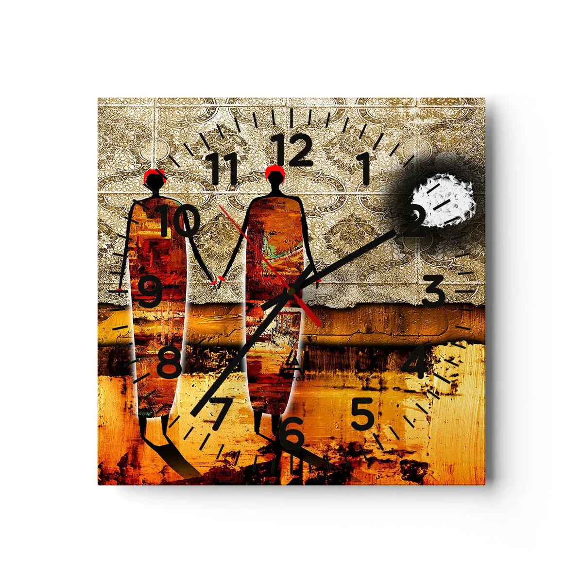 Wanduhr - Glasuhr - Ethnische Zusammensetzung in den Farben Afrikas - 40x40 cm