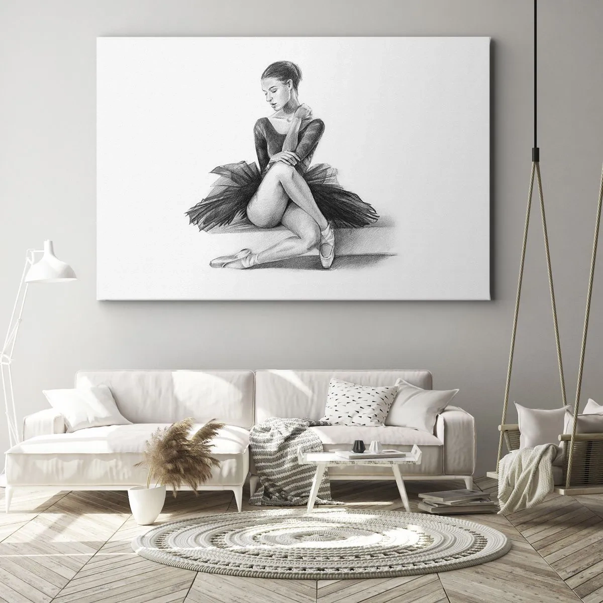 Bild auf Leinwand - Leinwandbild - Eine Skizze einer Ballerina im dezenten, klassischen Stil - 70x50cm - Vom Tanz verzaubert - Moderne Wanddekoration für Wohnzimmer und Schlafzimmer ARTTOR