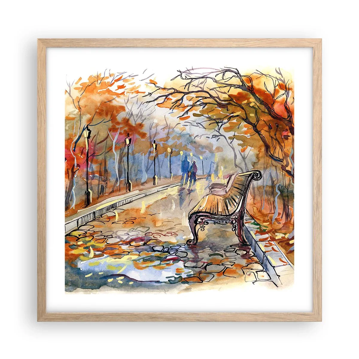 Poster in einem Rahmen aus heller Eiche - Gemeinsam im Herbst wandern - 50x50 cm