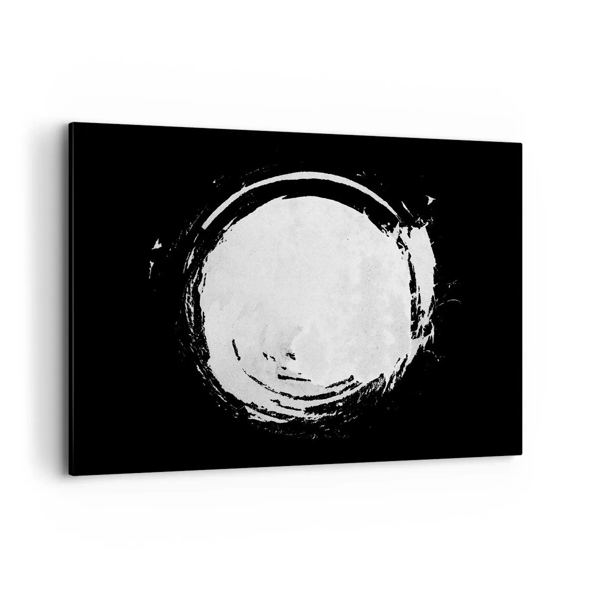 Bild auf Leinwand - Leinwandbild - Ein weißer Kreis auf schwarzem Hintergrund im minimalistischen Stil. - 100x70cm - Gute Möglichkeit - Moderne Wanddekoration für Wohnzimmer und Schlafzimmer ARTTOR